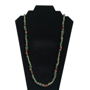 Green and Brown Plastic with Wood Beaded Long Adjustable Single Strand Necklace